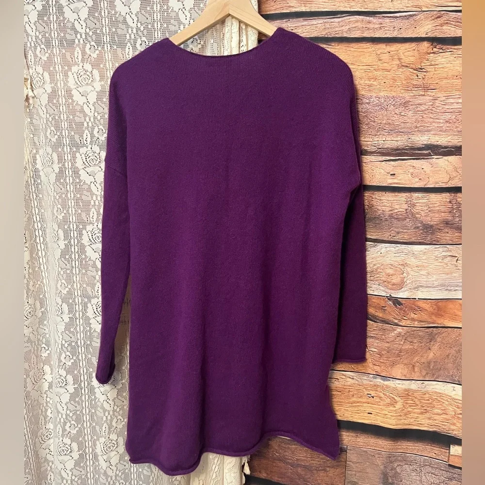 Eileen Fisher Deep Purple 100% Cashmere V-Neck Sweater with Pockets (104) - Picture 6 of 6